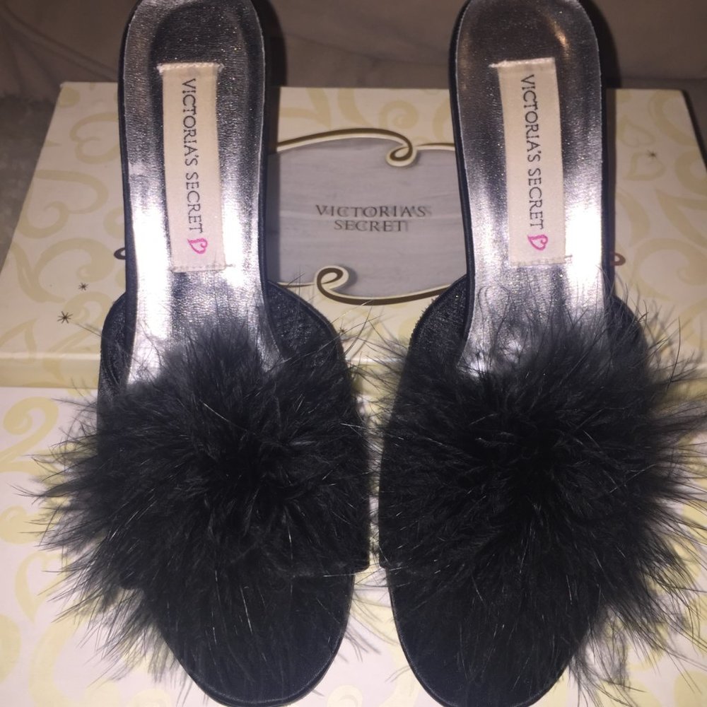 New Victoria Secret Satin & Marabou Boudoir Slipper Slide Heal
